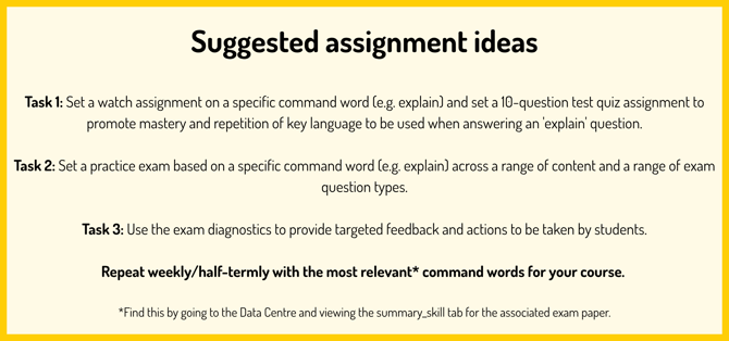 Suggested assignment ideas Task 1 Set a watch assignment on a specific command word (eg explain) and set a Test assignment for 10 questions so students become familiar with how to approach questio (2)