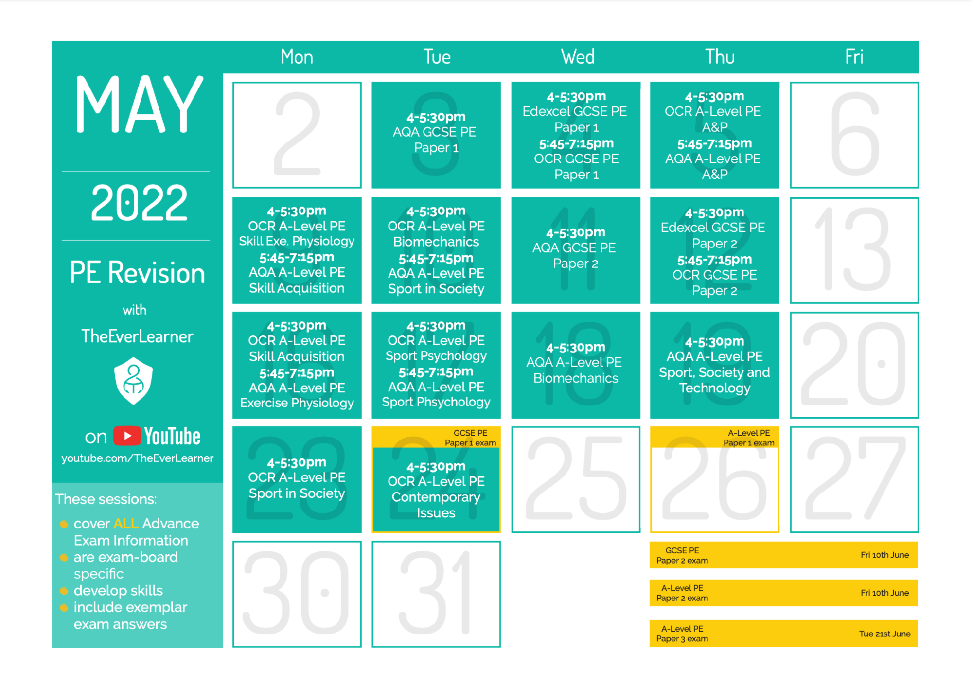 PE Revision Calendar 2022